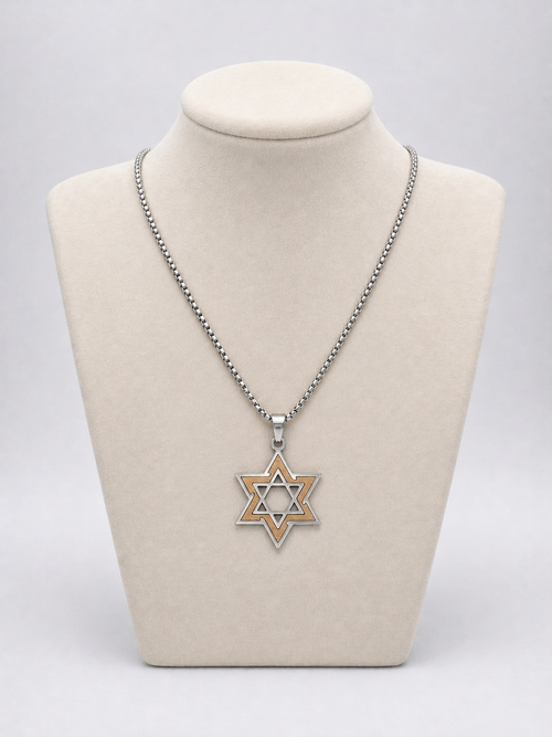 Star of David Necklace 3 x 2.5 cm  – Gold / Silver Stainless Steel Jewish Pendant | Unisex Gift LSN-6031