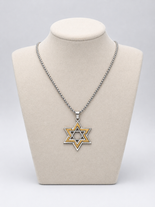Star of David Necklace 3 x 2.5 cm  – Gold / Silver Stainless Steel Jewish Pendant | Unisex Gift LSN-6032