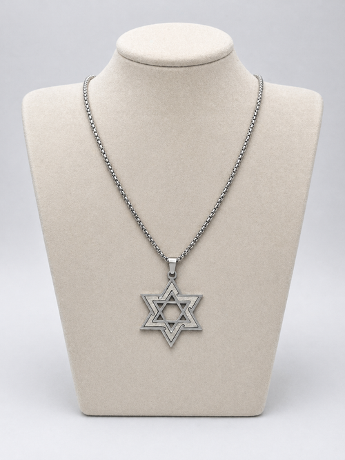 Star of David Necklace 3 x 2.5 cm  –  Silver Stainless Steel Jewish Pendant | Unisex Gift LSN-6033