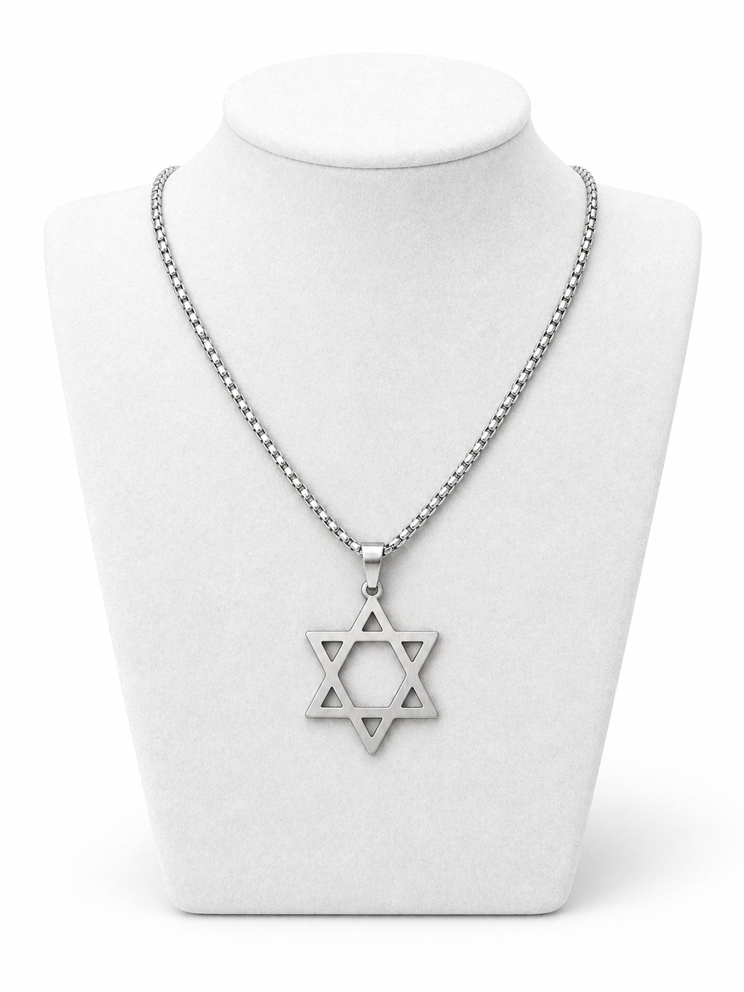 Star of David Necklace  3.5 x 2.5 cm  –  Silver Stainless Steel Jewish Pendant | Unisex Gift LSN-6036