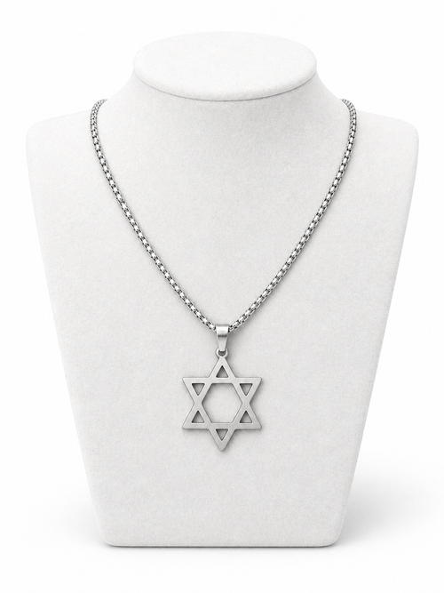 Star of David Necklace  3.5 x 2.5 cm  –  Silver Stainless Steel Jewish Pendant | Unisex Gift LSN-6036