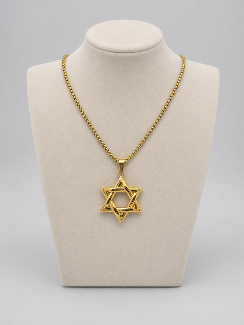 Star of David Necklace  4 x 3 cm  –  Gold Stainless Steel Jewish Pendant | Unisex Gift LSN-6037
