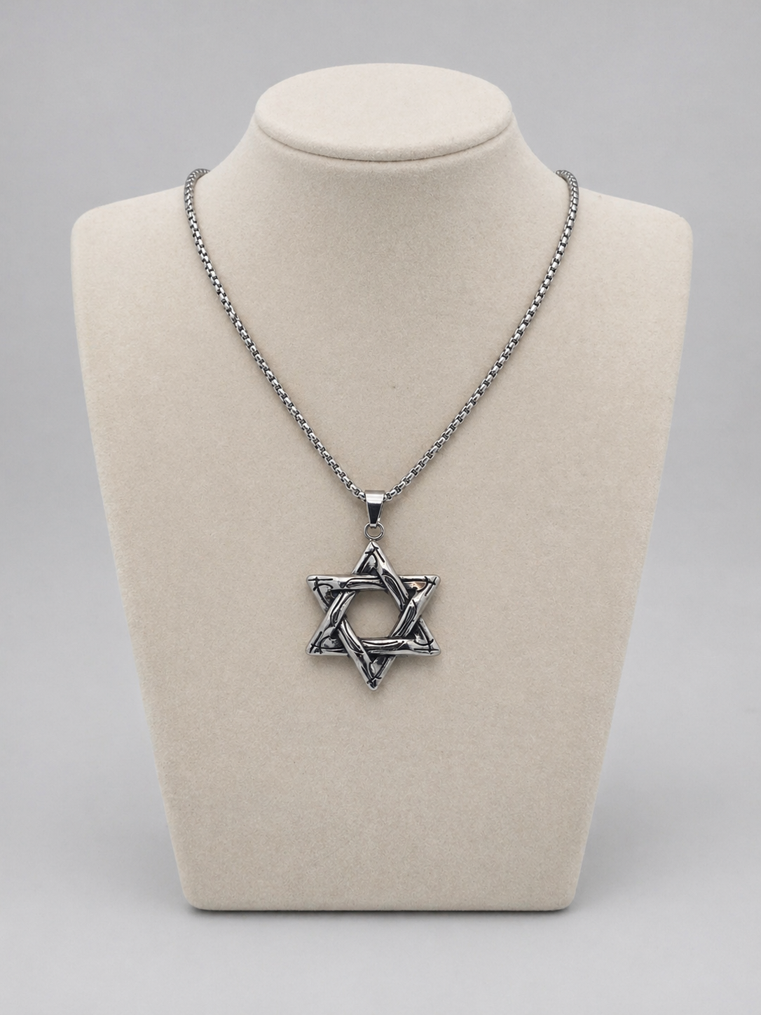 Star of David Necklace  4 x 3 cm  –  Silver Stainless Steel Jewish Pendant | Unisex Gift LSN-6038