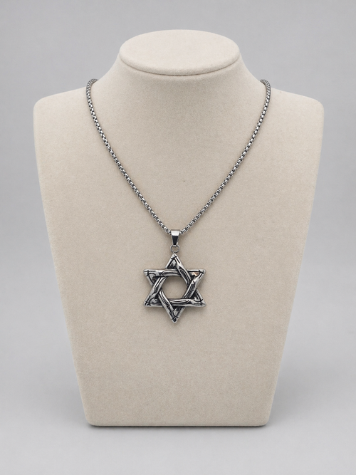 Star of David Necklace  4 x 3 cm  –  Silver Stainless Steel Jewish Pendant | Unisex Gift LSN-6038