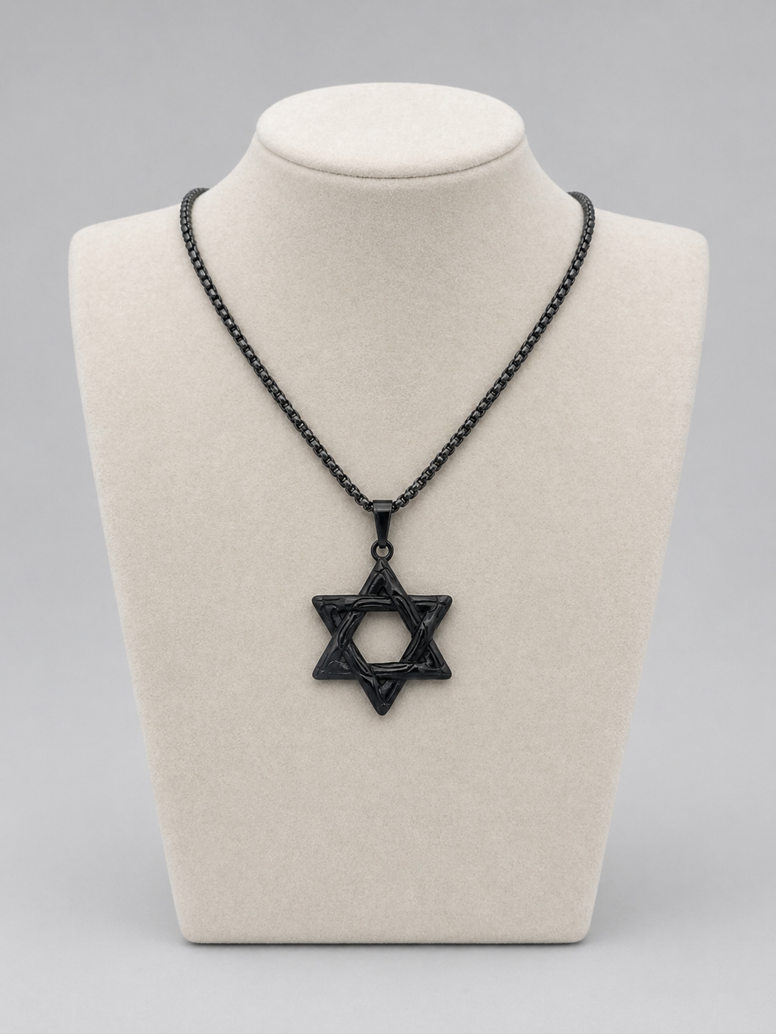 Star of David Necklace  4 x 3 cm  –  Black Stainless Steel Jewish Pendant | Unisex Gift LSN-6039