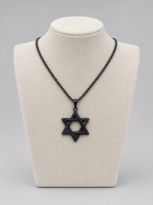 Star of David Necklace  4 x 3 cm  –  Black Stainless Steel Jewish Pendant | Unisex Gift LSN-6039