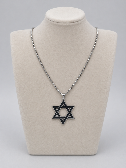 Star of David Necklace  3.5 x 3 cm –  Black Stainless Steel Jewish Pendant | Unisex Gift LSN-6040