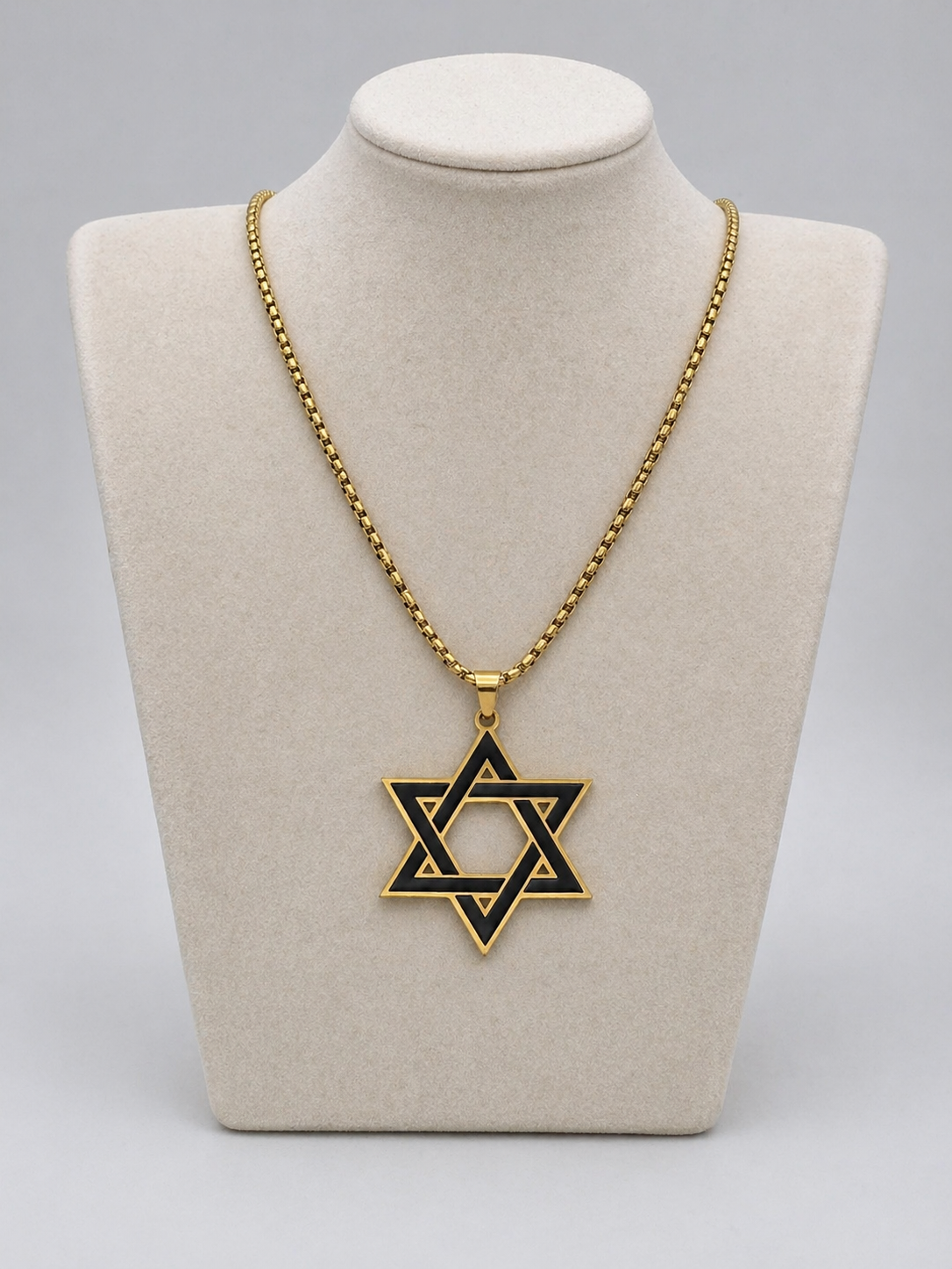 Star of David Necklace  3.5 x 3 cm –  Black /  Gold Stainless Steel Jewish Pendant | Unisex Gift LSN-6041