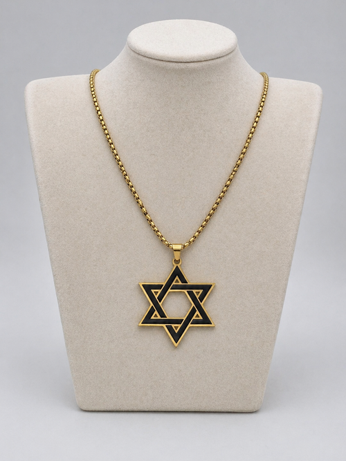 Star of David Necklace  3.5 x 3 cm –  Black /  Gold Stainless Steel Jewish Pendant | Unisex Gift LSN-6041