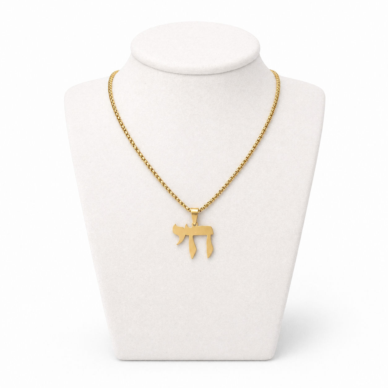 Chai Necklace 2.5 x 2.5 cm – Gold Stainless Steel Jewish Pendant | Unisex Gift LSN-6043