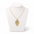 Hamsa Necklace with Stone Detail 3 x 2 cm – Gold Stainless Steel Pendant | Unisex Protection Jewelry LSN-6046