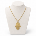 Hamsa Necklace with Traveler’s Prayer Engraving 4 x 3 cm – Jerusalem Design Gold Stainless Steel Pendant | Jewish Protection Gift LSN-6048