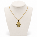 Hamsa Necklace with Traveler’s Prayer Engraving 3 x 2 cm – Jerusalem Design Black / Gold Stainless Steel Pendant | Jewish Protection Gift LSN-6049