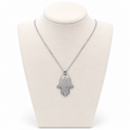 Hamsa Necklace with Traveler’s Prayer Engraving 3 x 2 cm – Jerusalem Design Silver Stainless Steel Pendant | Jewish Protection Gift LSN-6050