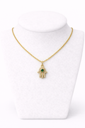 Hamsa Necklace with Stone Detail 1.2 x 1 cm – Gold Stainless Steel Pendant | Unisex Protection Jewelry LSN-6053