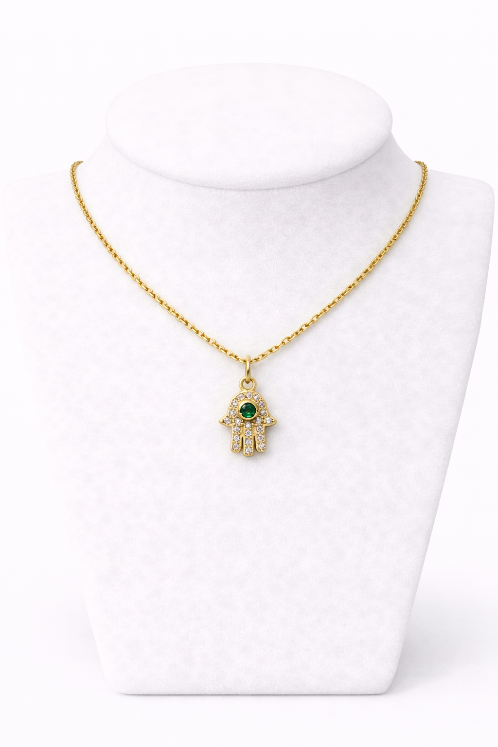 Hamsa Necklace with Stone Detail 1.2 x 1 cm – Gold Stainless Steel Pendant | Unisex Protection Jewelry LSN-6053