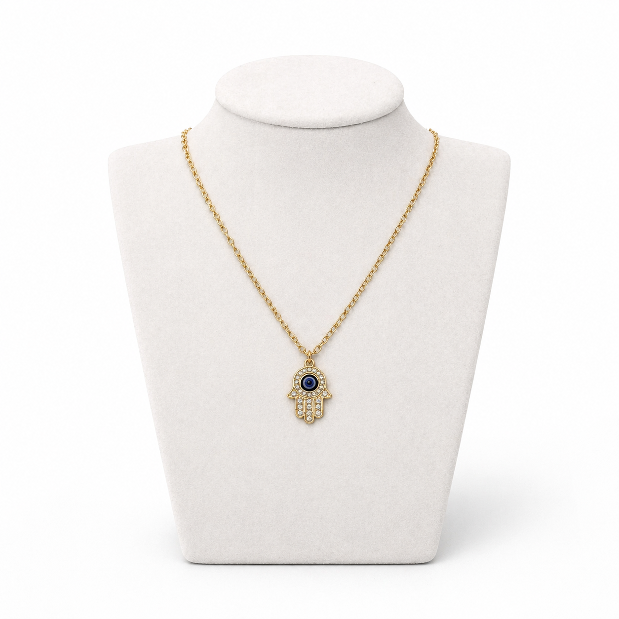 Hamsa Necklace with Stone Detail 2.5 x 1.5 cm – Gold Stainless Steel Pendant | Unisex Protection Jewelry LSN-6054