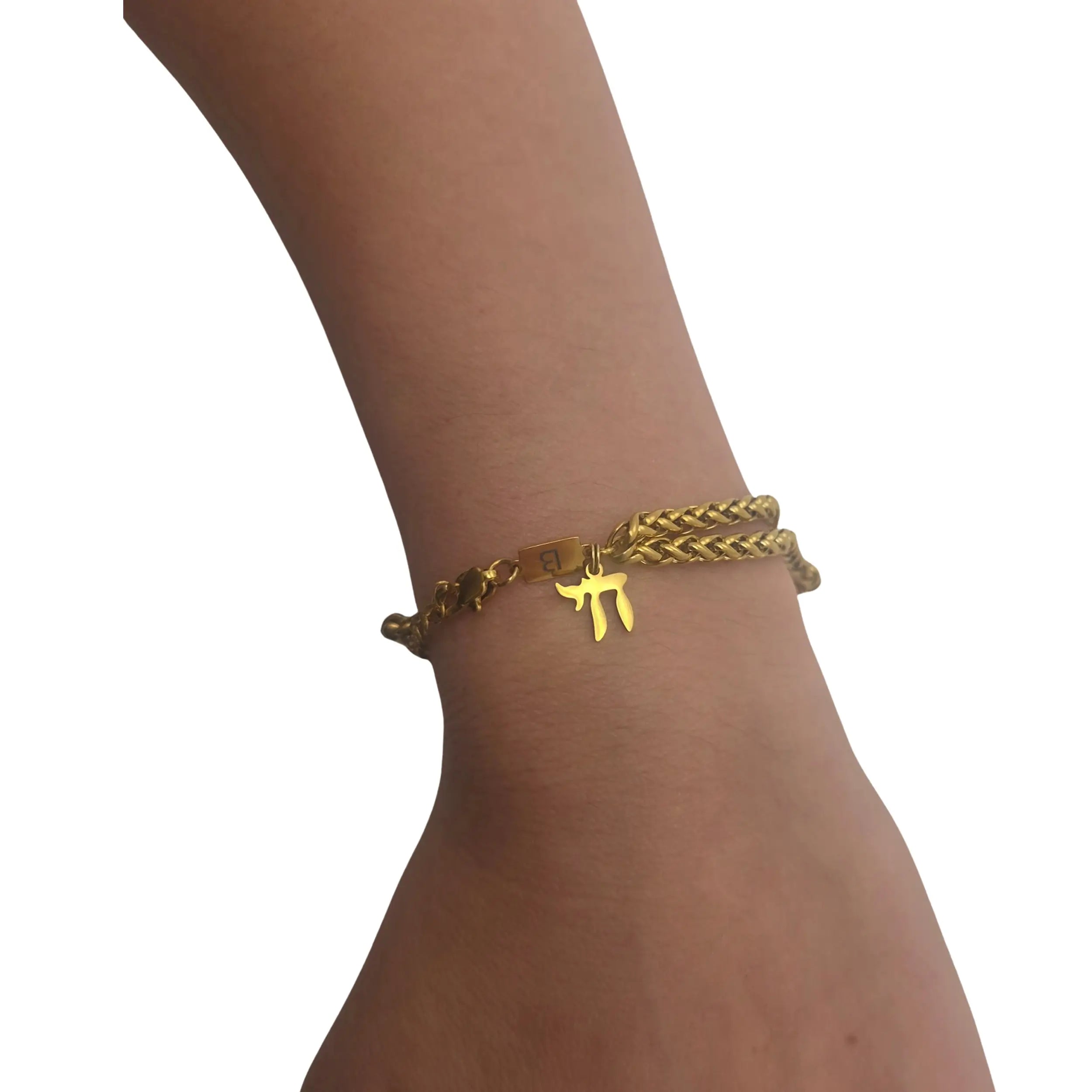 Chai Bracelet – [Golden] Stainless Steel Jewish Double Chain Bracelet | Unisex Gift LSN-6202