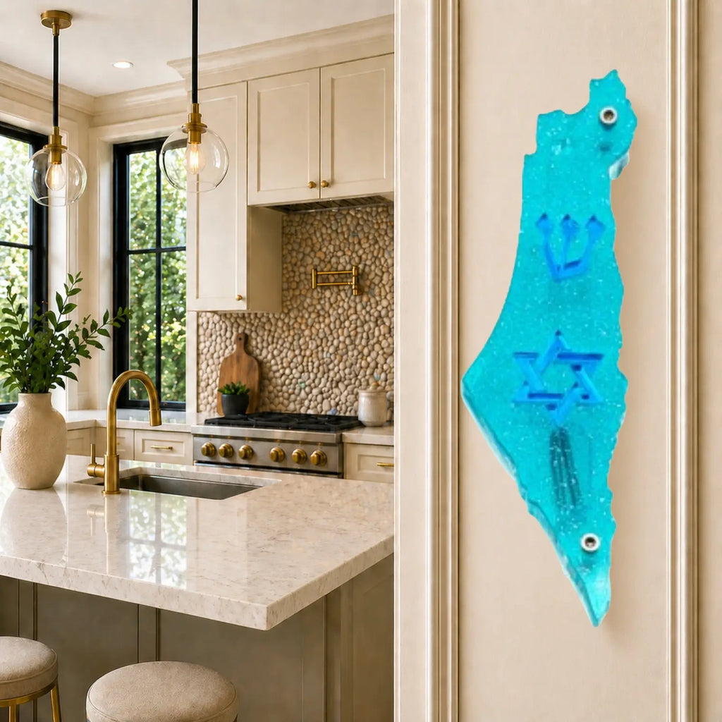 Genesis Map of Israel with David Star Mezuzah for Door – Handmade Premium Clear Acrylic Case – Model LSN-30505