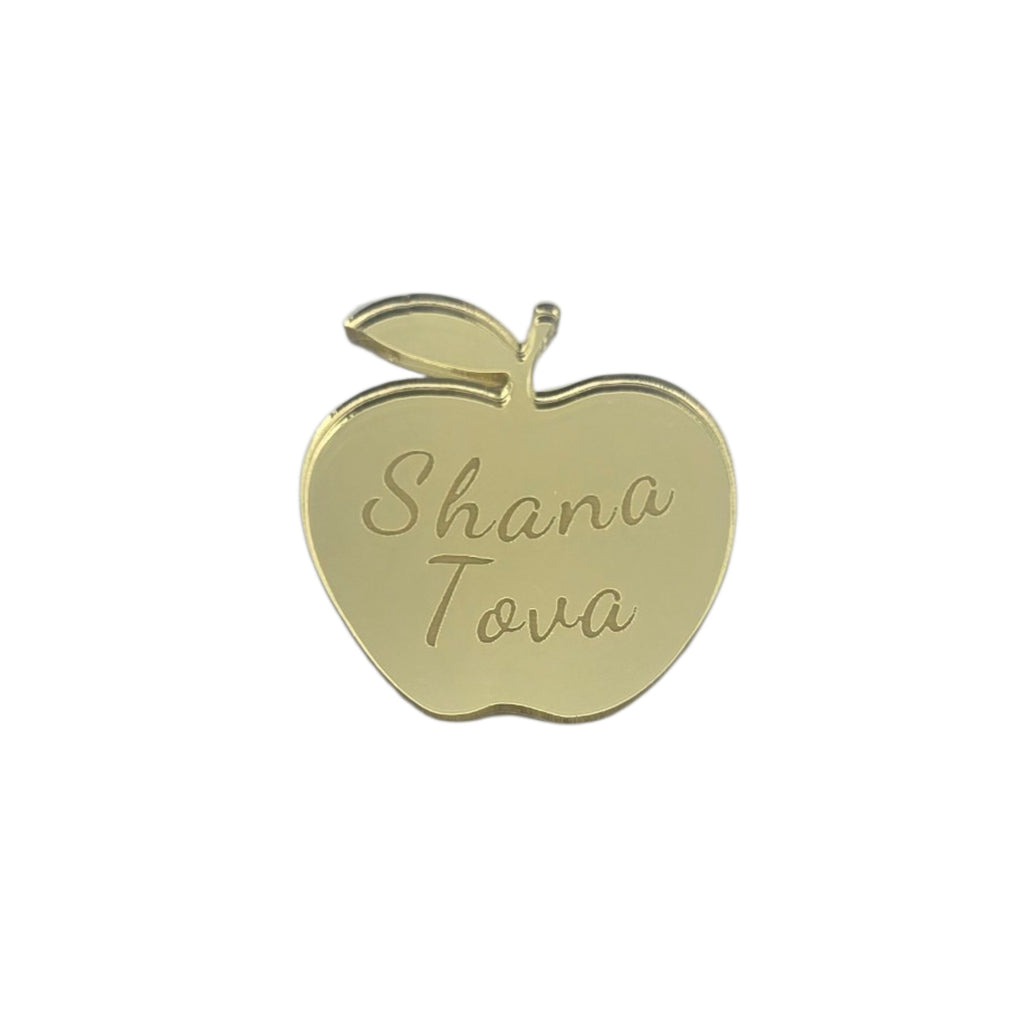 Rosh Hashanah Apple Fridge Magnets – Golden/Silver Mirror Acrylic "Shana Tova" Hebrew/English Magnets | Set of 5 or More