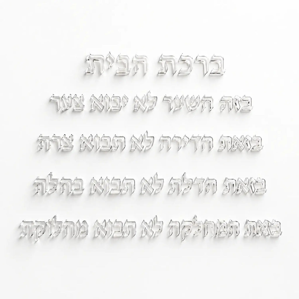 Architectural Hebrew Jewish Home Blessing Wall Art – Handmade Clear Acrylic (80×50 cm)