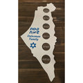 Personalized Israel Map Passover Seder Plate – Hand Assembled Acrylic Pesach Plate with Family Name – Handmade Jewish Table Centerpiece Glossy White with Sky Blue Mirror Letters