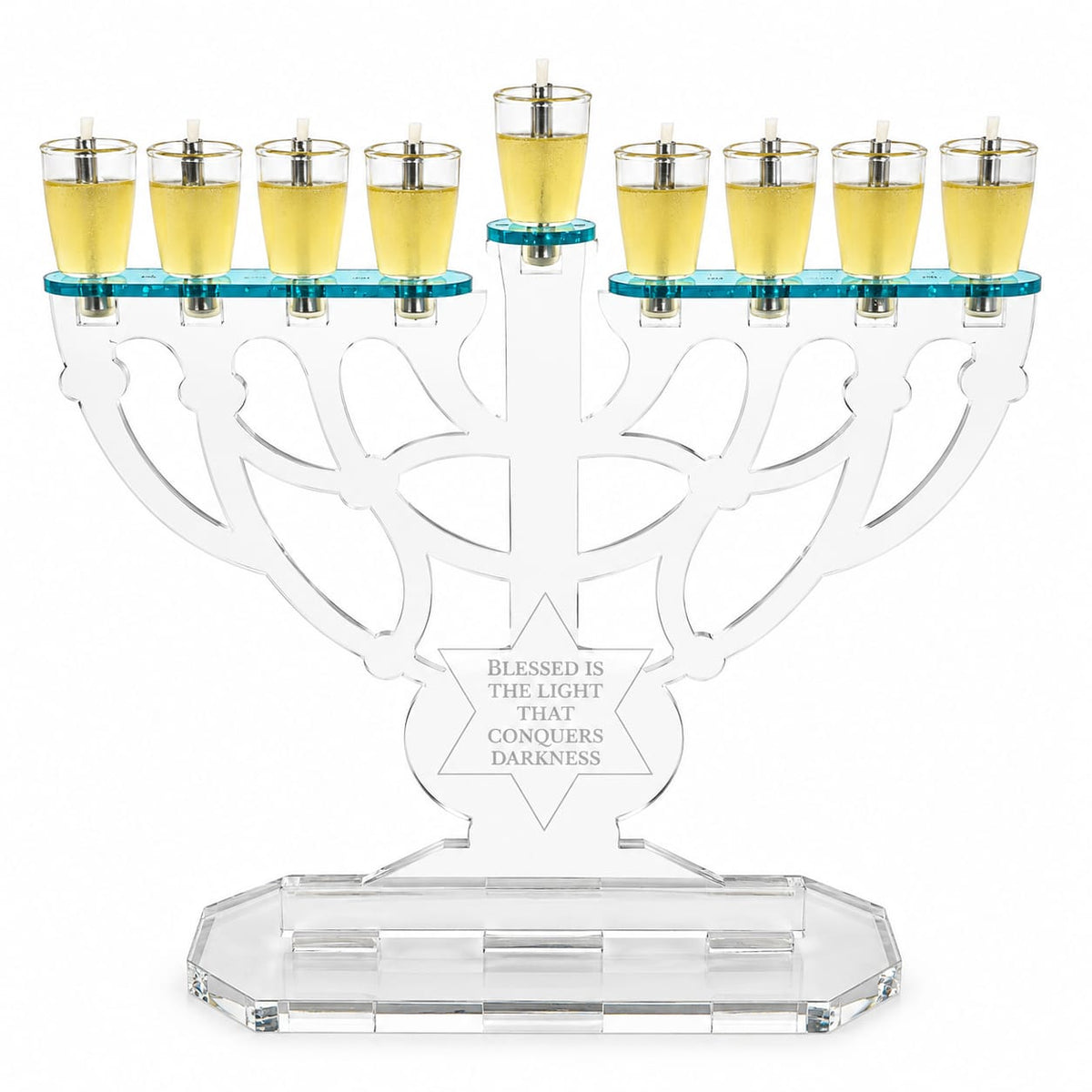 Yehuda Medium Personalized Maccabi Menorah Chanukiah – Custom Engraved Acrylic Hanukkah Menorah | Model # LSN-2203
