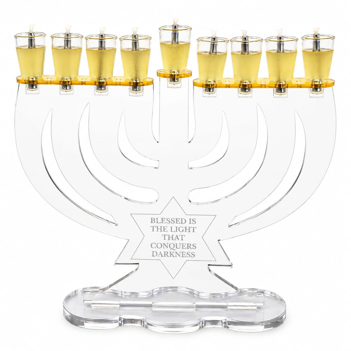 Negev Medium Personalized Maccabi Menorah Chanukiah – Custom Engraved Acrylic Hanukkah Menorah | Model # LSN-2204