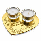 Personalized Heart Shabbat Candle Tray – Shabbat Shalom Hebrew Modern Judaica Candle Holder, Hostess Gift | Model LSN-4031