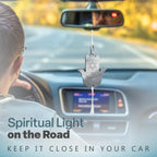 Hanging Car Hamsa with Traveler's Prayer & Am Yisrael Chai – Rearview Mirror Jewish Protection Gift double sided (Rose Gold Mirror, LSN-1305)