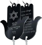 Hanging Car Hamsa with Traveler's Prayer & Am Yisrael Chai – Rearview Mirror Jewish Protection Gift double sided (Glossy Black, LSN-1304)