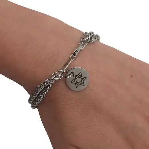 Star of David Bracelet – [Silver] Stainless Steel Jewish Double Chain Bracelet | Unisex Gift